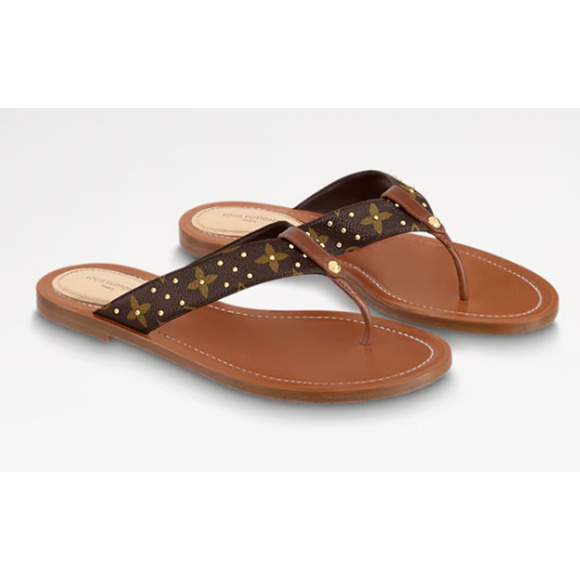 Louis Vuitton Monogram Canvas Sunny Flat Thong Sandals Cacao Brown Women's 40 - Picture 1 of 7